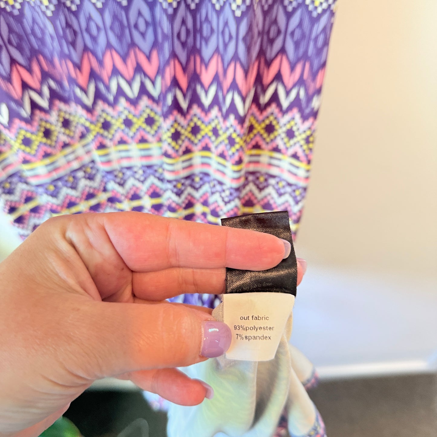 Augustine Purple Geometric Print Dress - Size S