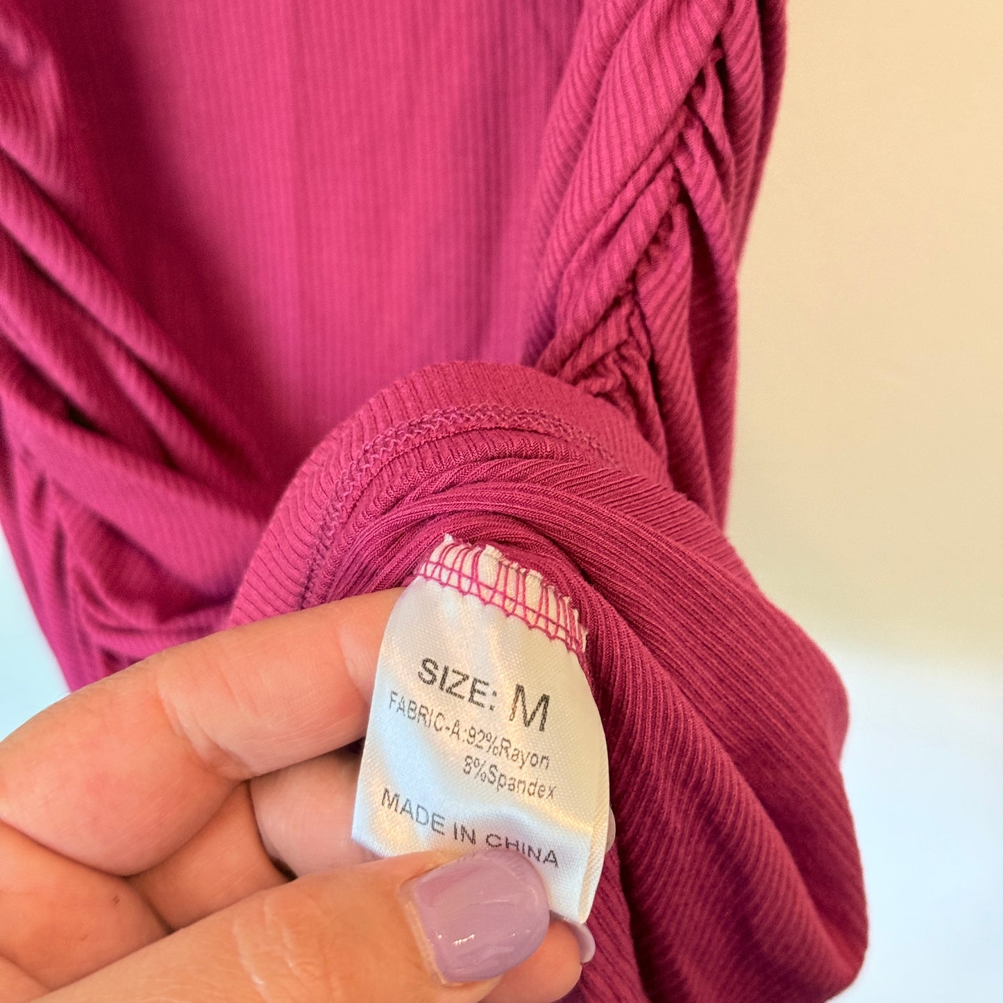 Missufe Magenta Ribbed Ruched Dress - Size M