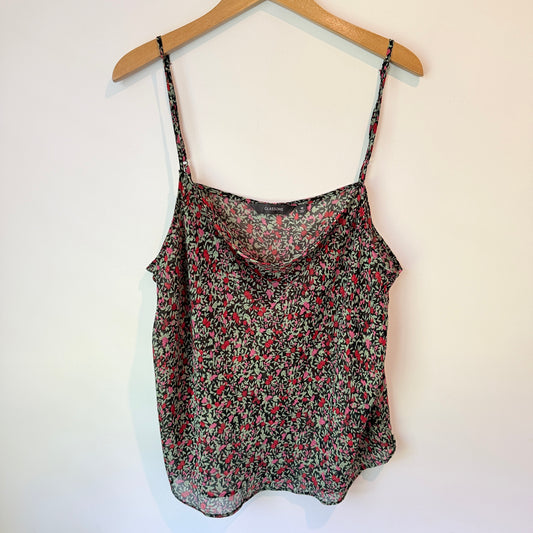 Glassons Floral Print Cowl Neck Cami Top Black - Size 16