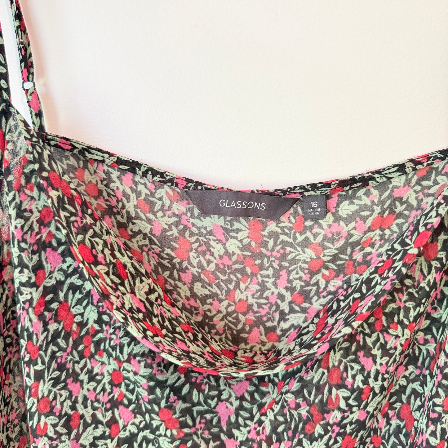Glassons Floral Print Cowl Neck Cami Top Black - Size 16