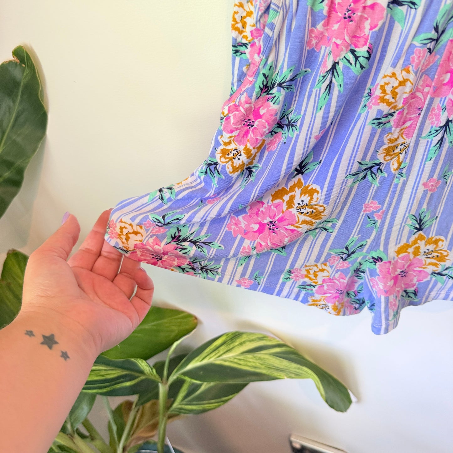 Kids Mango Floral Striped Romper Purple & White - Size 14