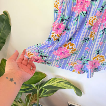 Kids Mango Floral Striped Romper Purple & White - Size 14