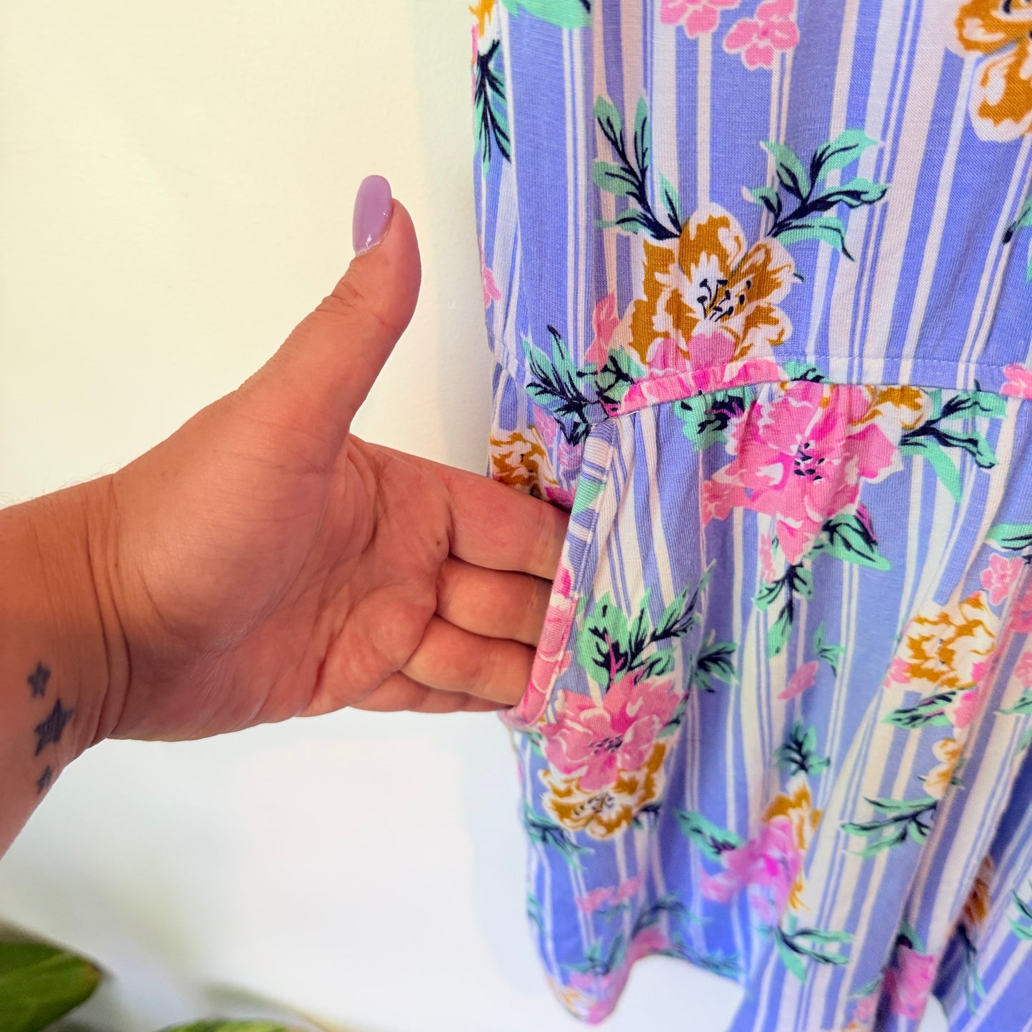 Kids Mango Floral Striped Romper Purple & White - Size 14