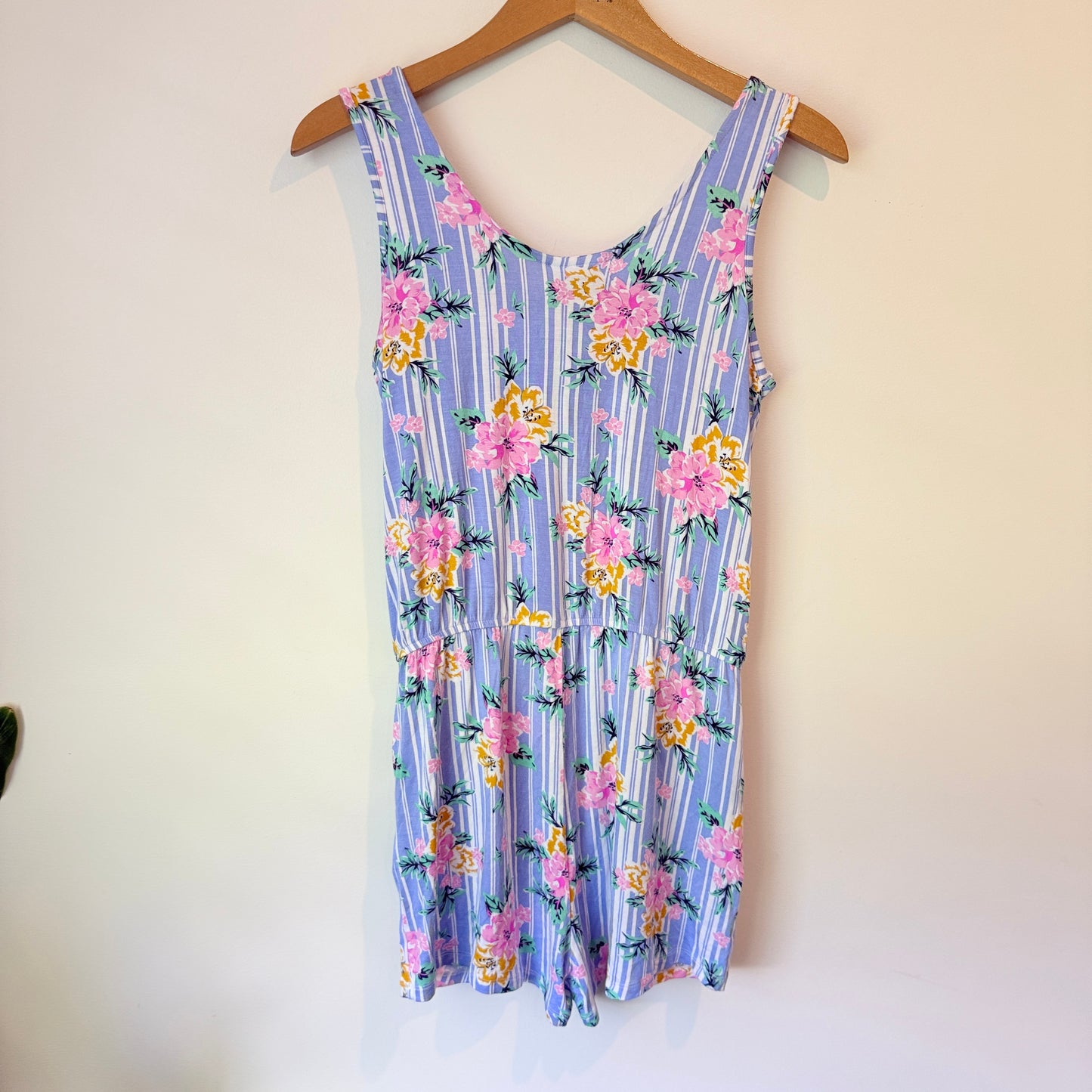 Kids Mango Floral Striped Romper Purple & White - Size 14