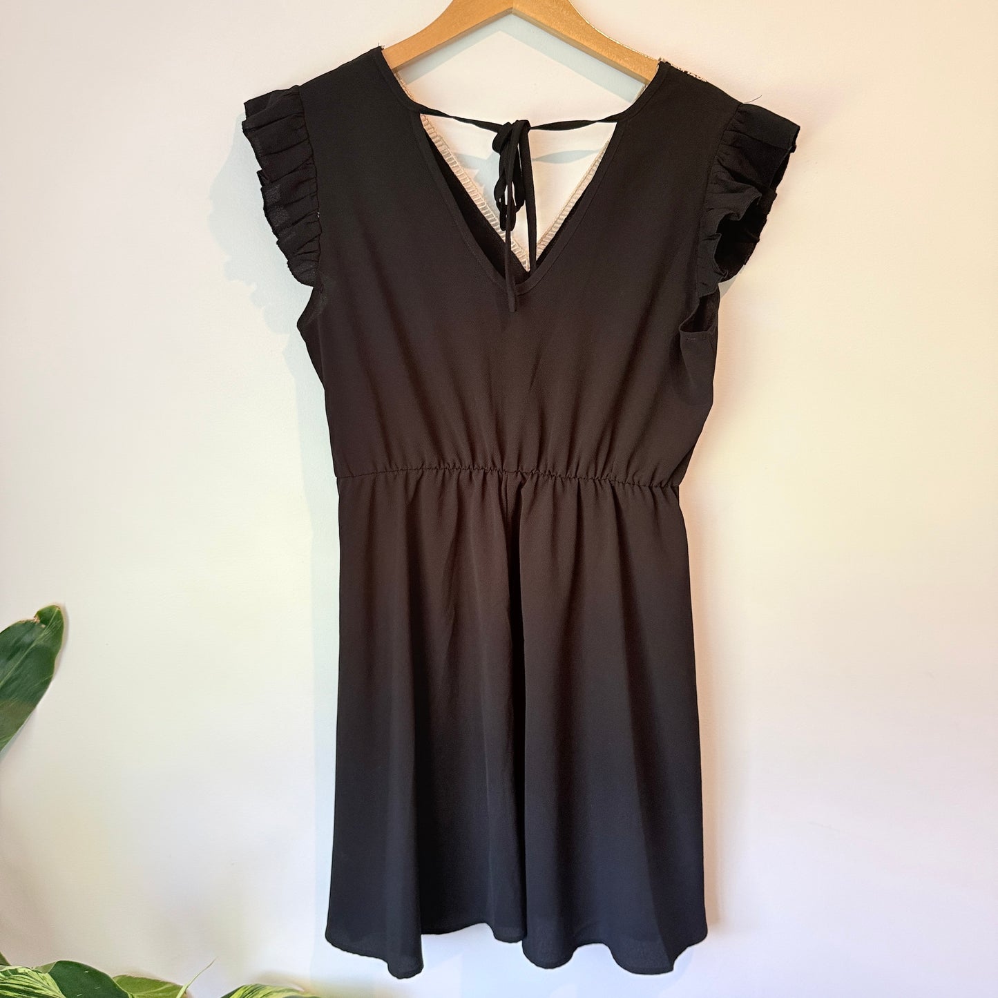 Shein Black Lace Trim V-Neck Dress - Size M