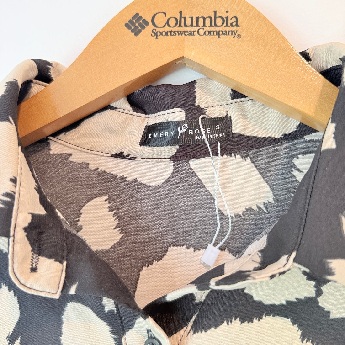 Emery Rose Abstract Animal Print Shirt Dress Black & Cream - Size S