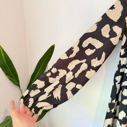 Emery Rose Abstract Animal Print Shirt Dress Black & Cream - Size S