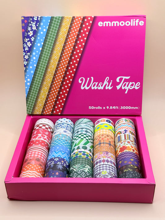 Emmoolife 50pc Colour Mix Pattern Washi Tape Set