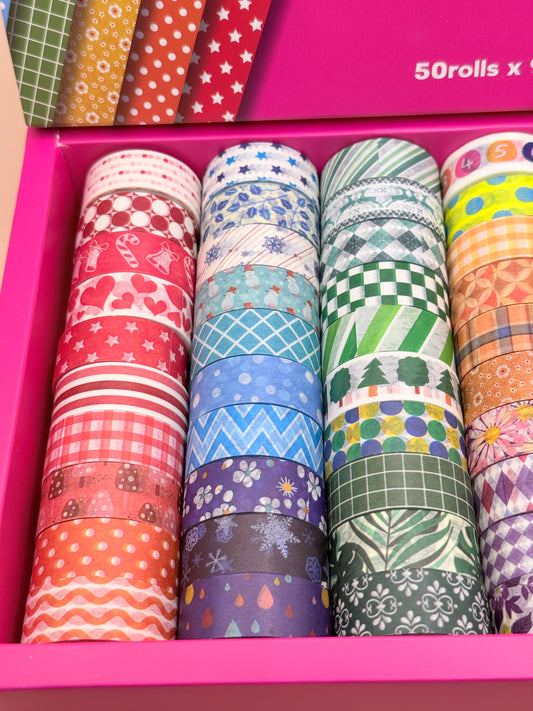 Emmoolife 50pc Colour Mix Pattern Washi Tape Set