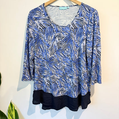 Blue Illusion Abstract Print Tunic Blouse Size XL