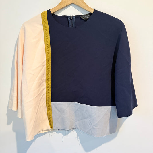 Topshop Color-Block Raw Hem Top Size 10