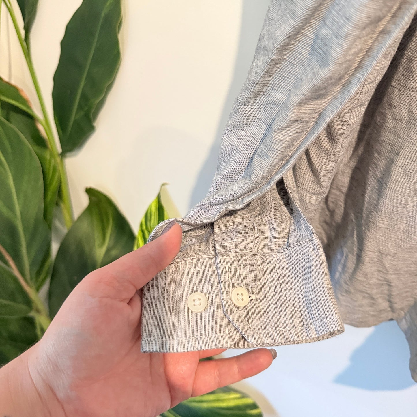 Light Grey Chambray Linen Shirt Size 2XL