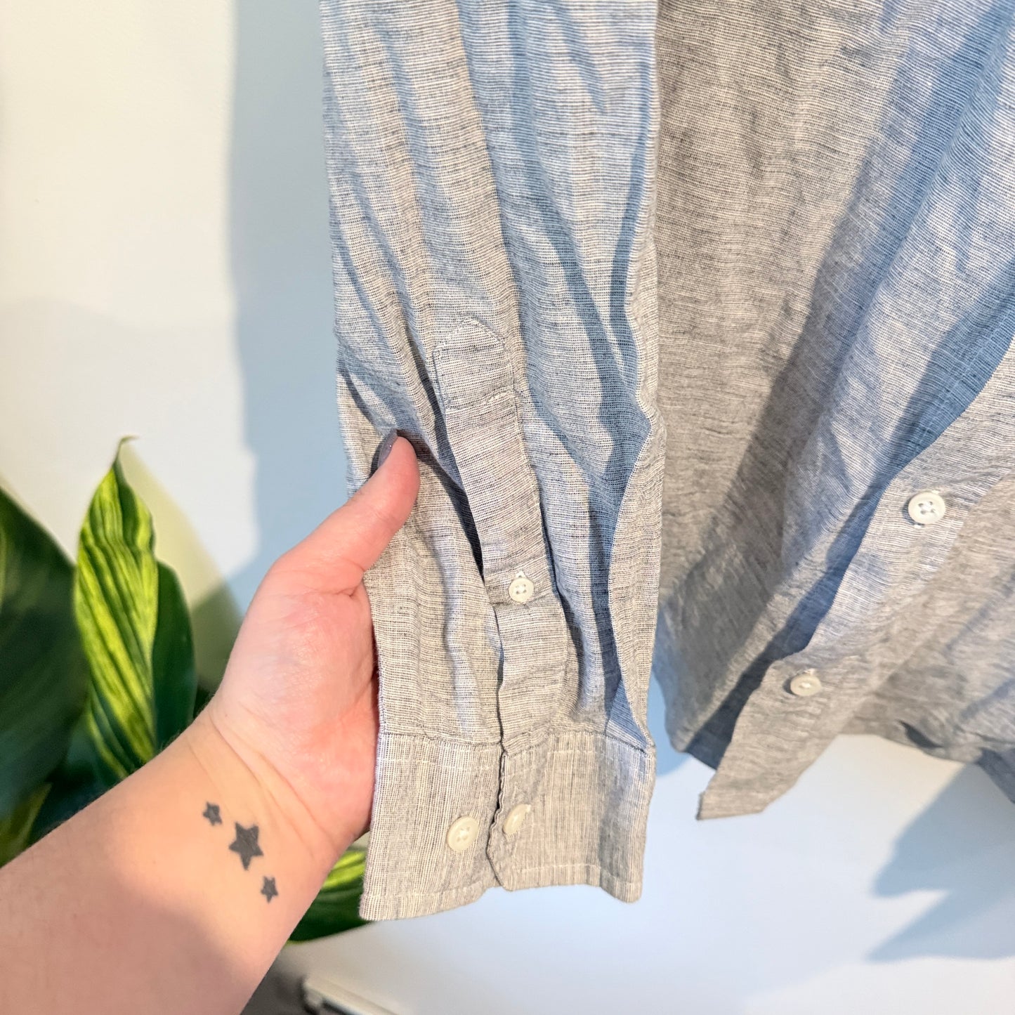 Light Grey Chambray Linen Shirt Size 2XL