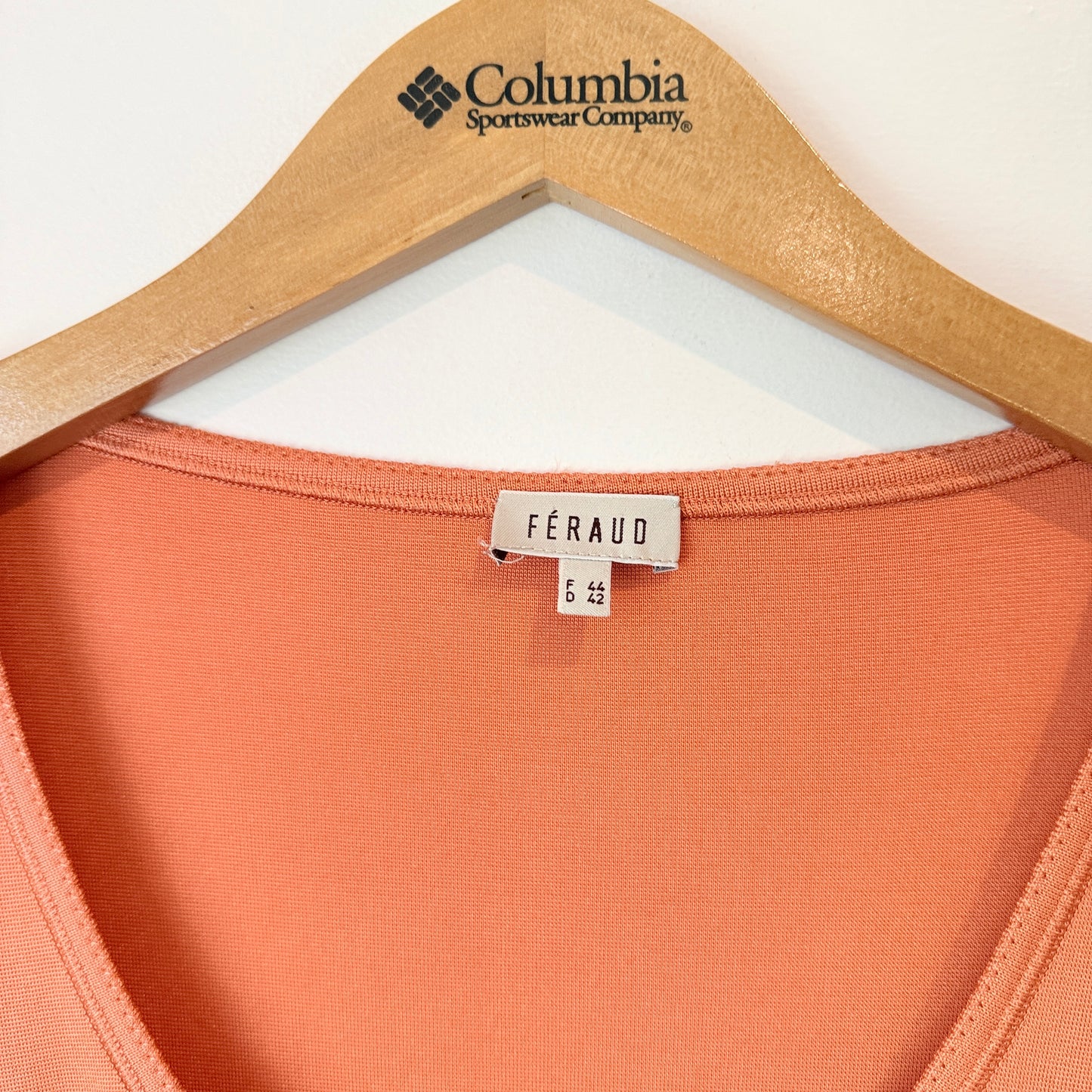 Féraud Scoop Neck Short Sleeve Silk Top – Coral – Size 44