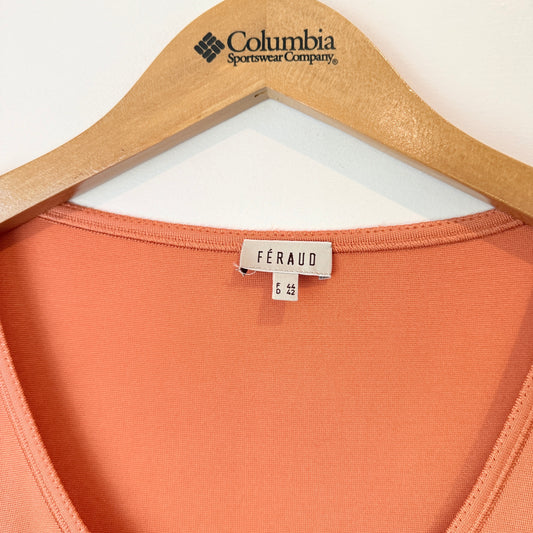 Féraud Scoop Neck Short Sleeve Silk Top – Coral – Size 44