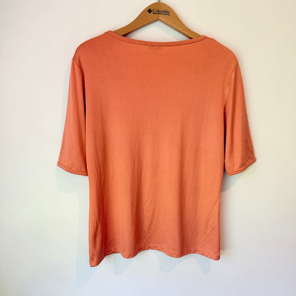 Féraud Scoop Neck Short Sleeve Silk Top – Coral – Size 44