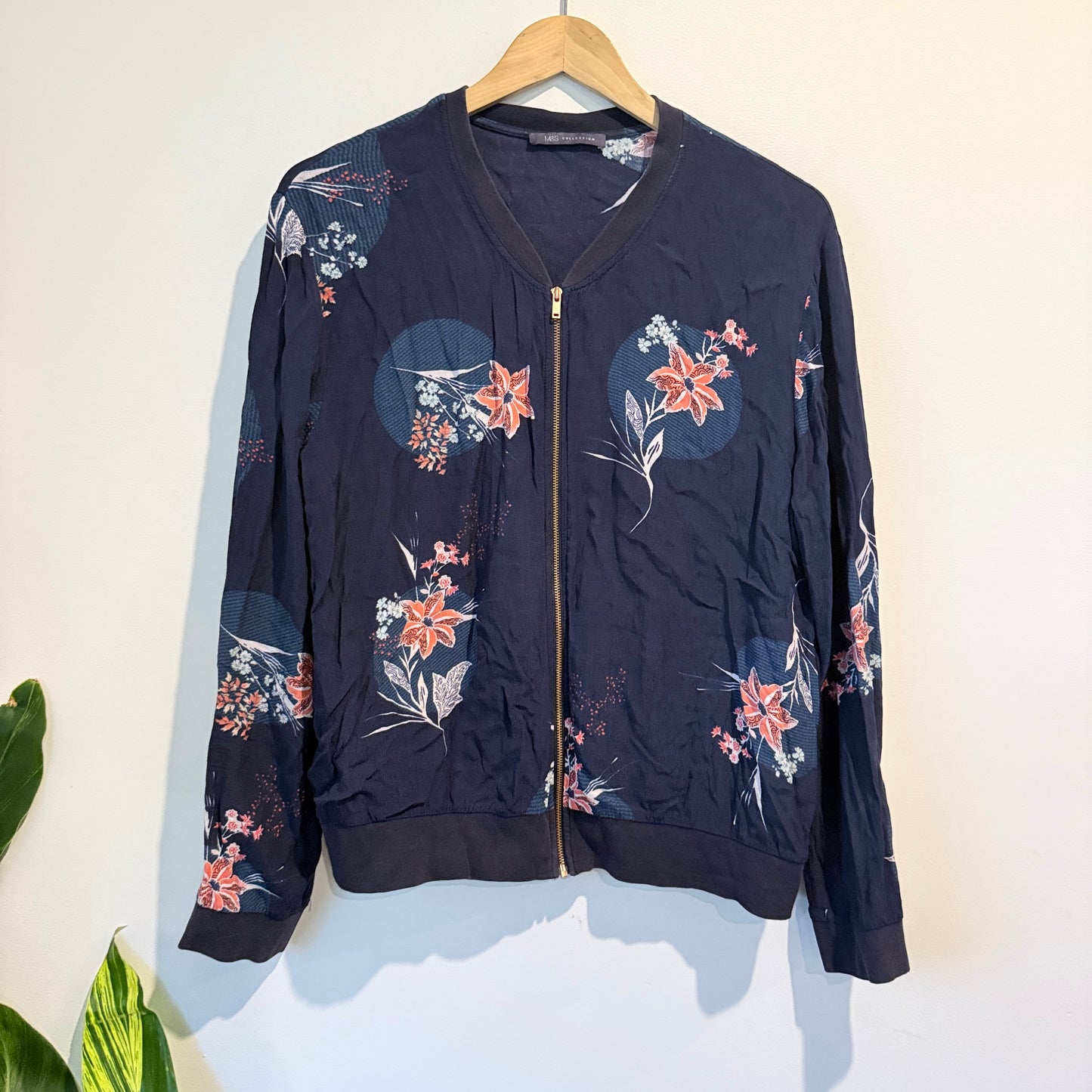 M & S Collection 14 Navy Floral Patterned Bomber Jacket
