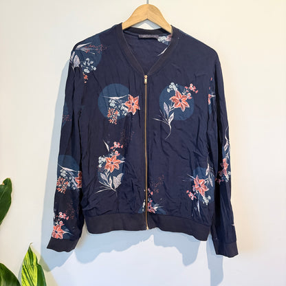 M & S Collection 14 Navy Floral Patterned Bomber Jacket