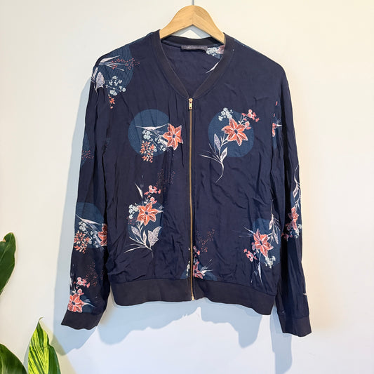 M & S Collection 14 Navy Floral Patterned Bomber Jacket