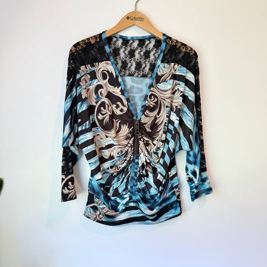 Unknown Brand Lace Panel Zip Front Top - 55cm U/Arm