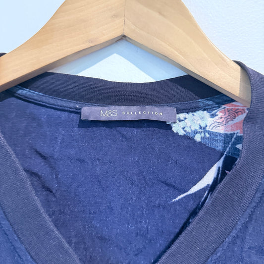 M & S Collection 14 Navy Floral Patterned Bomber Jacket