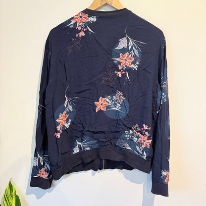 M & S Collection 14 Navy Floral Patterned Bomber Jacket