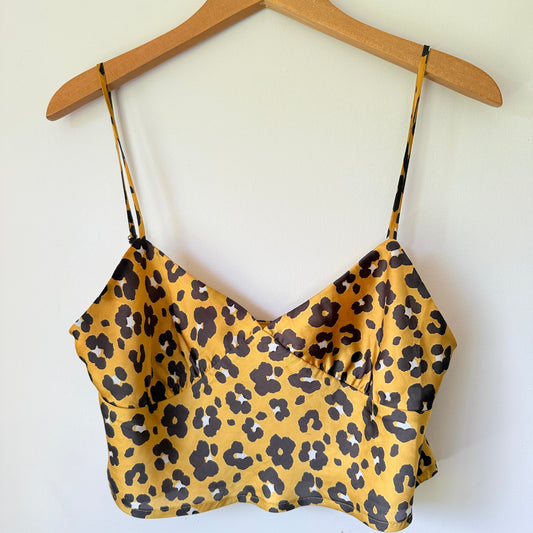4SI3NNA Cami Crop Top Mustard Yellow Floral Leopard - Size M