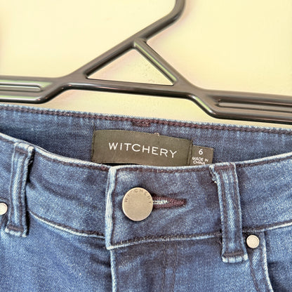 WITCHERY Dark Blue Wash Skinny Jeans with Ankle Zips - Size 6