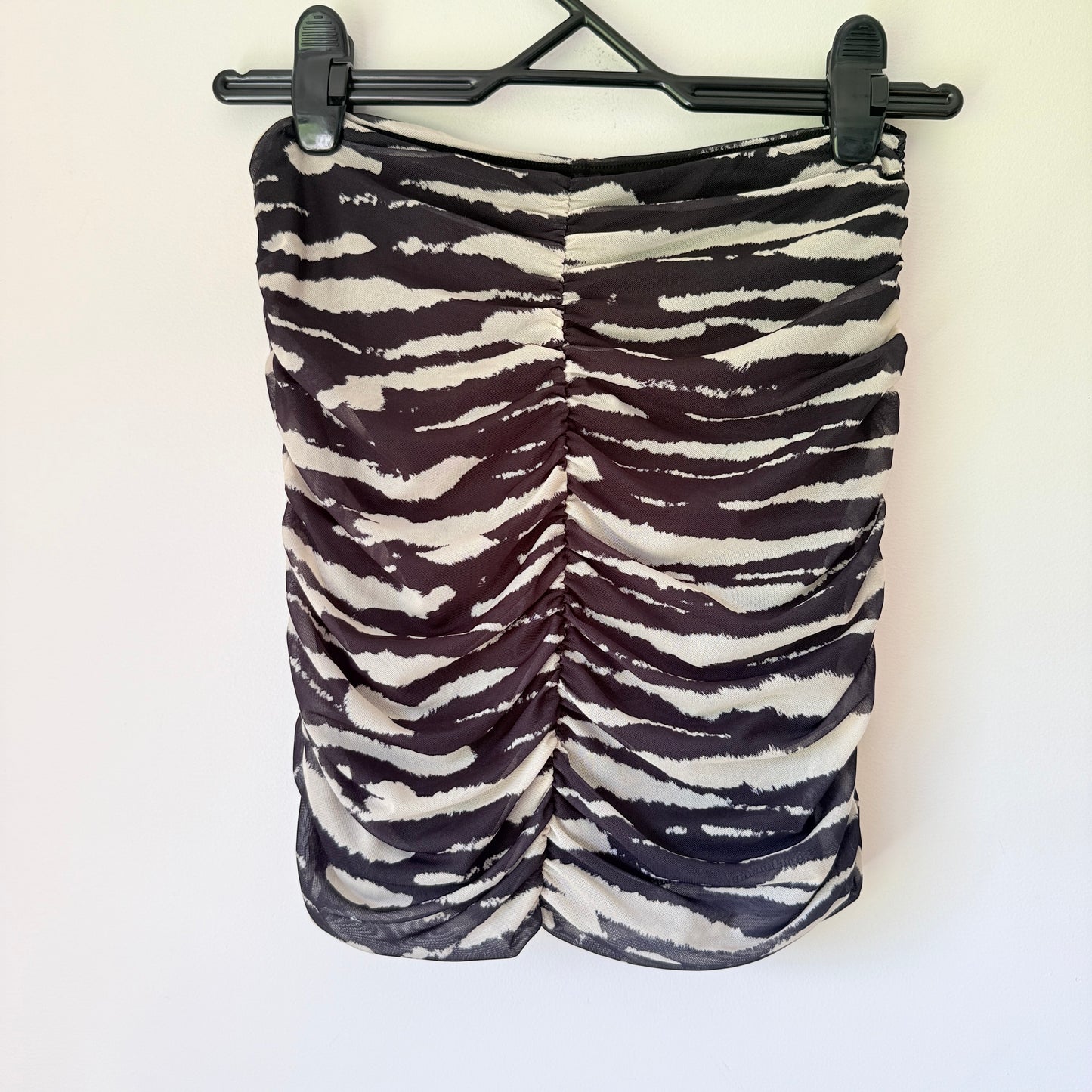 ZARA Black & White Zebra Print Ruched Mesh Mini Skirt - Size S