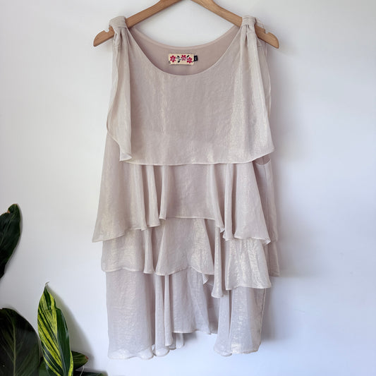 J J Park M/L Tiered Sleeveless Dress Tie-Shoulder Details