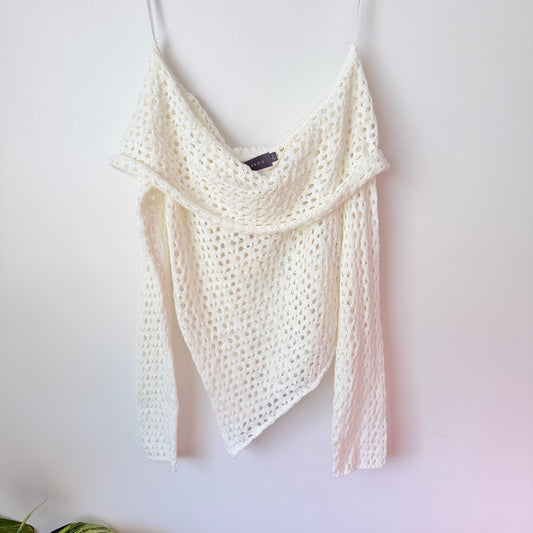 Mirrou Crochet Off-Shoulder Knit Top – Beige – Size S