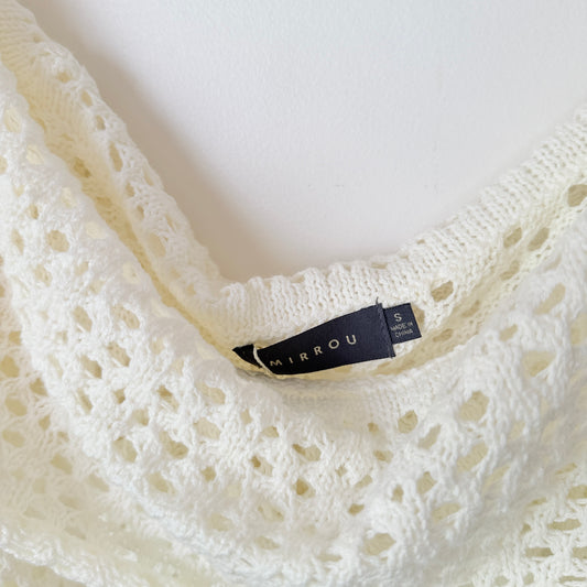 Mirrou Crochet Off-Shoulder Knit Top – Beige – Size S