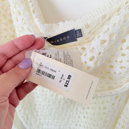 Mirrou Crochet Off-Shoulder Knit Top – Beige – Size S