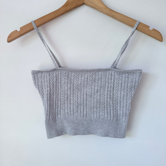 Cotton On S Heather Grey Ribbed Knit Spaghetti Strap Crop Top