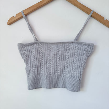 Cotton On S Heather Grey Ribbed Knit Spaghetti Strap Crop Top