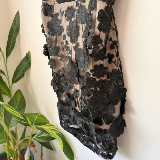 Mirrou Black Floral Lace Overlay Dress – Size L