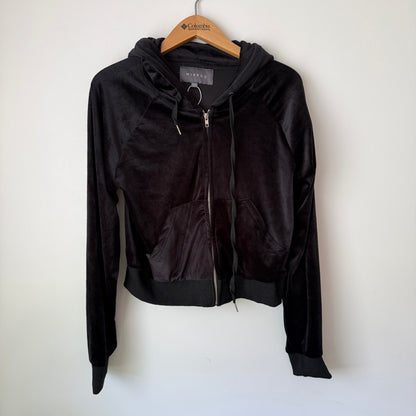 Mirrou Black Velour Zip-Up Hoodie – Size L