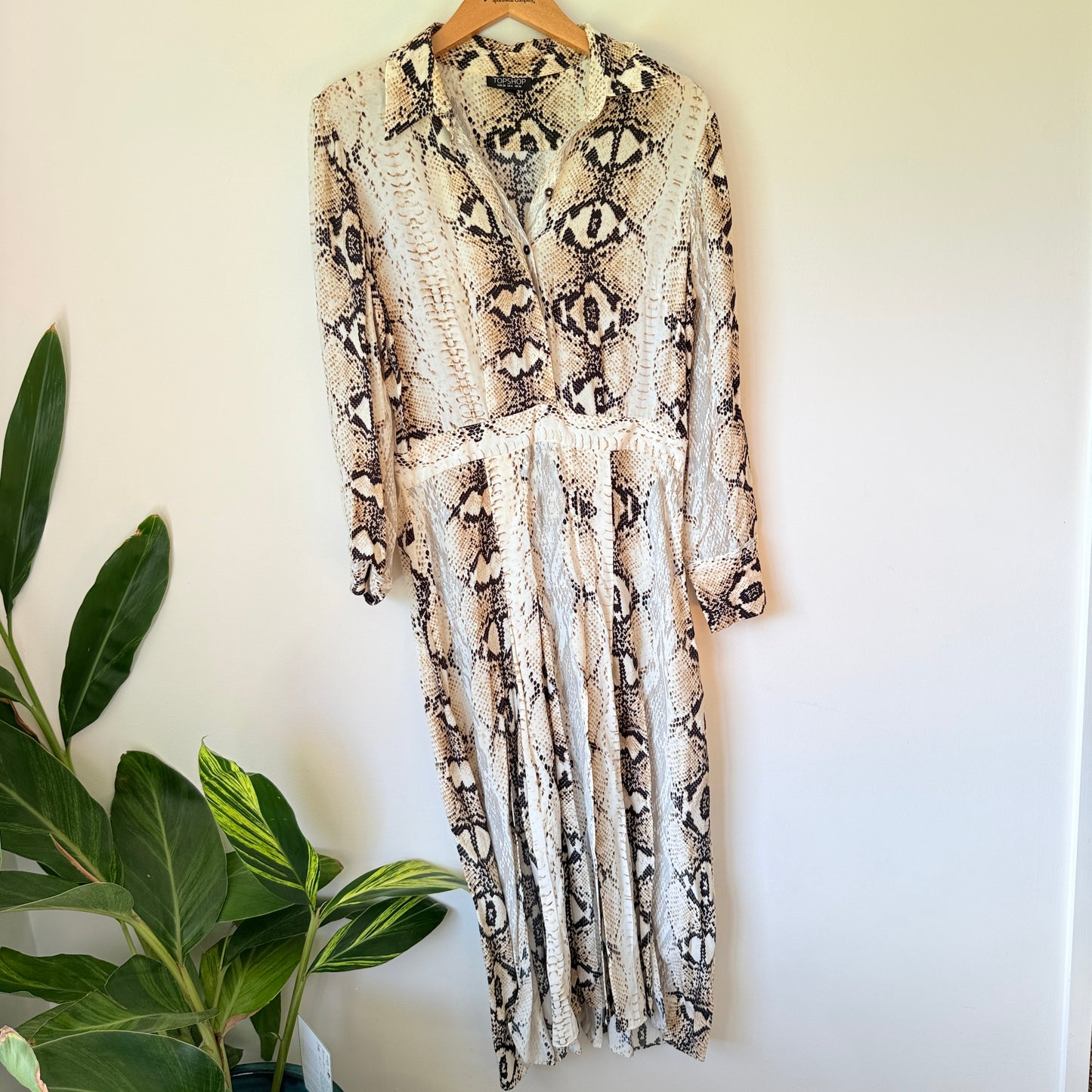 TOPSHOP Neutral Snake Print Midi Shirt Dress - 6