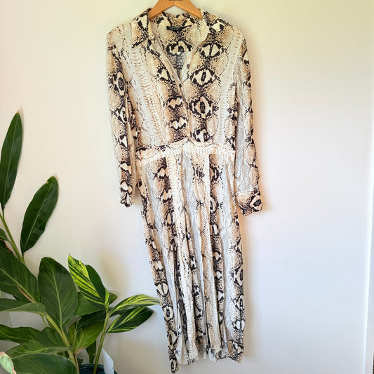 TOPSHOP Neutral Snake Print Midi Shirt Dress - 6