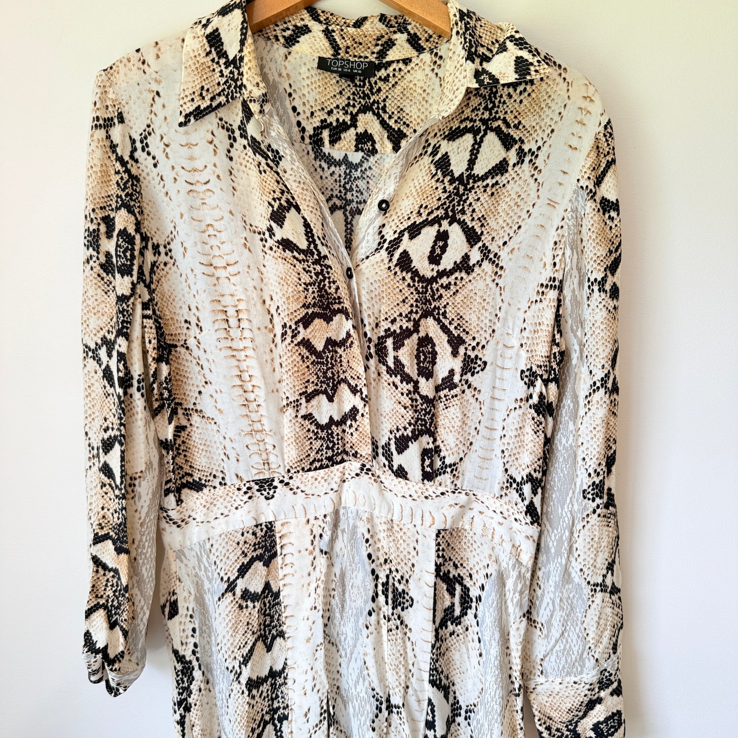 TOPSHOP Neutral Snake Print Midi Shirt Dress - 6