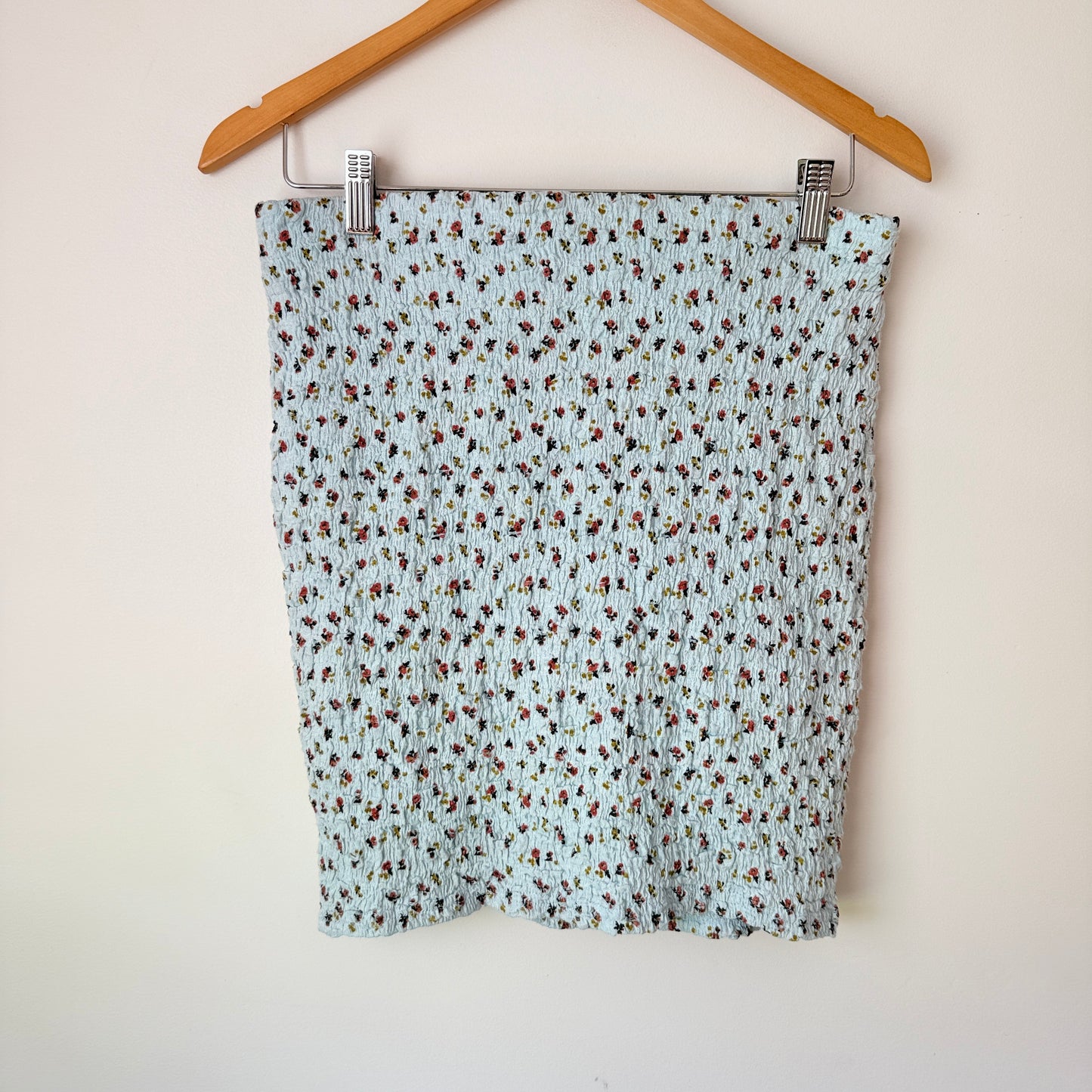 Mirrou Blue Floral Textured Midi Skirt - Size L