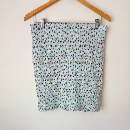 Mirrou Blue Floral Textured Midi Skirt - Size L