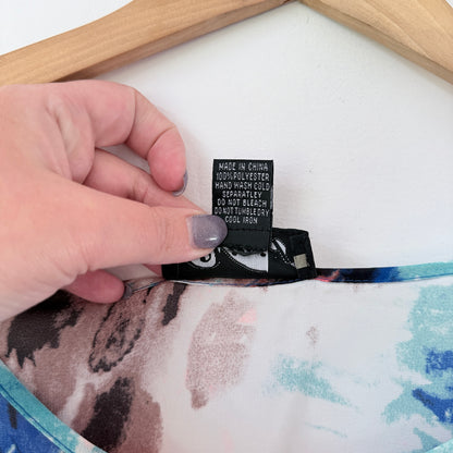 Vivid Size 14 Sleeveless Dress Blue Pink Floral Abstract Print