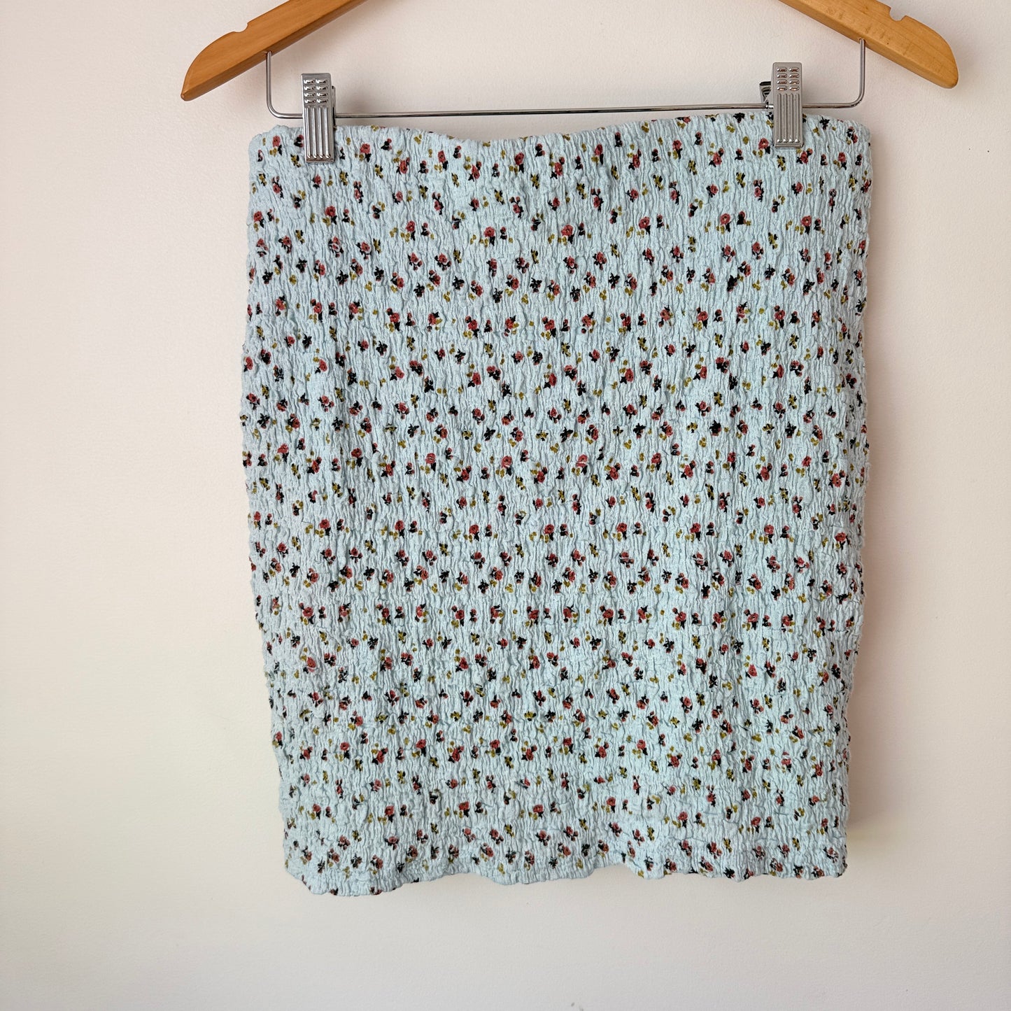 Mirrou Blue Floral Textured Midi Skirt - Size L