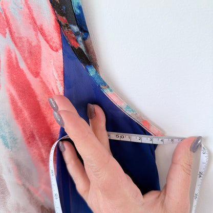 Vivid Size 14 Sleeveless Dress Blue Pink Floral Abstract Print