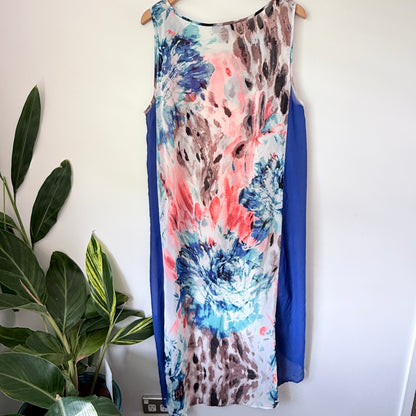 Vivid Size 14 Sleeveless Dress Blue Pink Floral Abstract Print