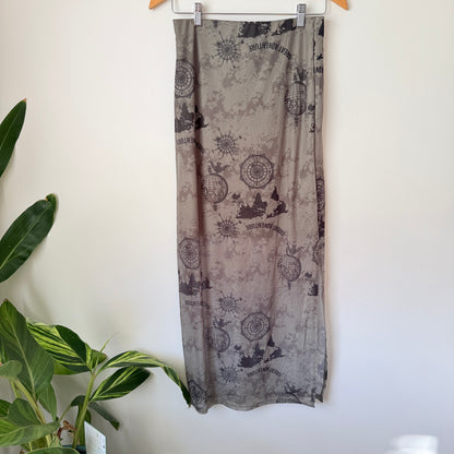 Mirrou Khaki Adventure Print Sheer Midi Skirt – Size M