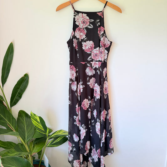 PAGANI Black Pink Floral High-Low Halter Dress - Size 6