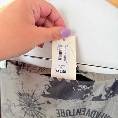 Mirrou Khaki Adventure Print Sheer Midi Skirt – Size M