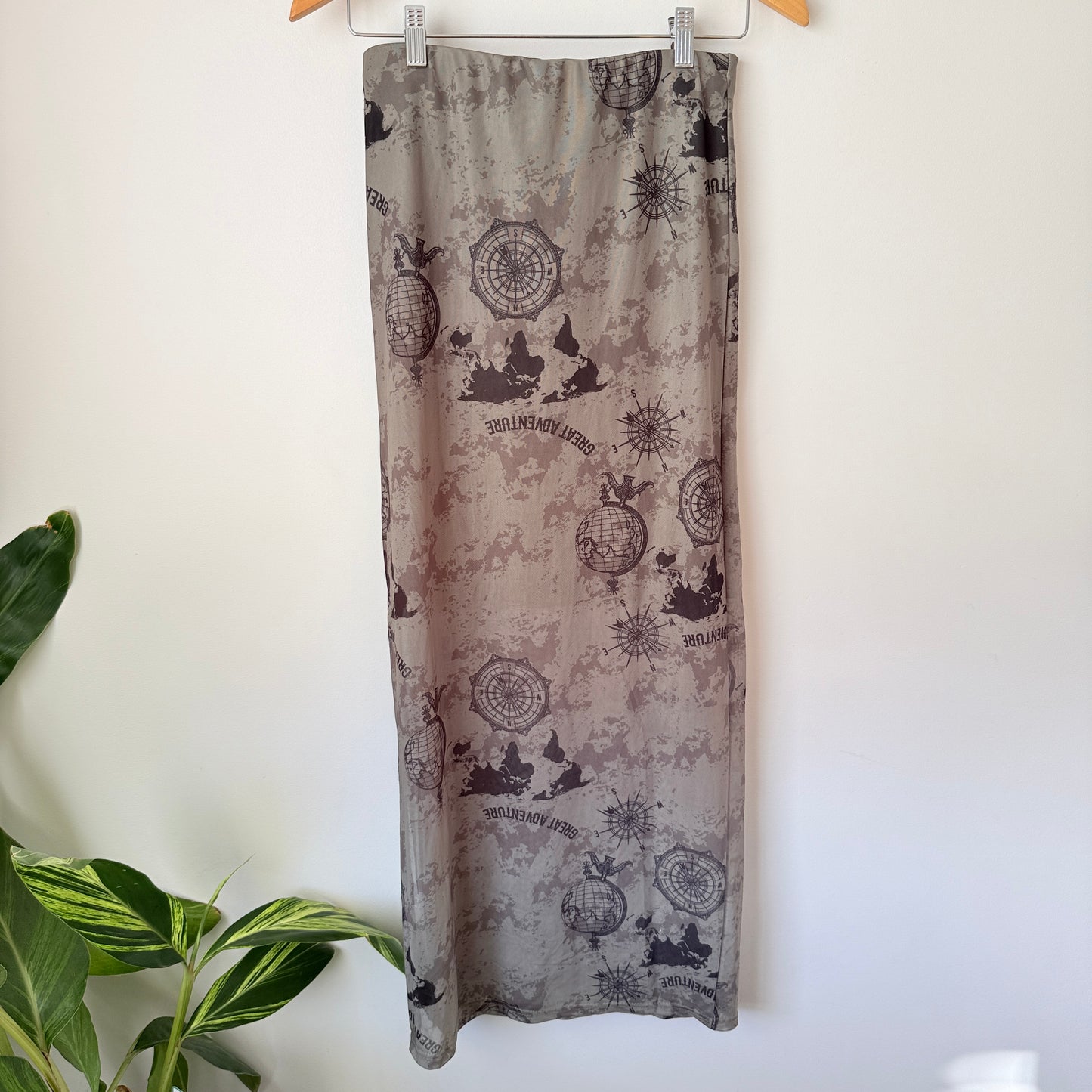 Mirrou Khaki Adventure Print Sheer Midi Skirt – Size M